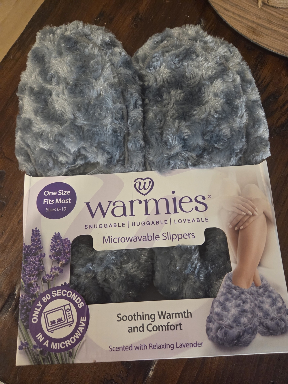 Warmies Microwavable Slippers - Gray Plush One Size Fits Most-Lavender Scent